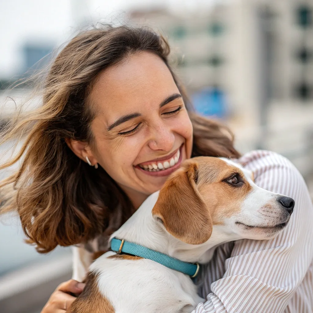 Smiling woman holding a pet